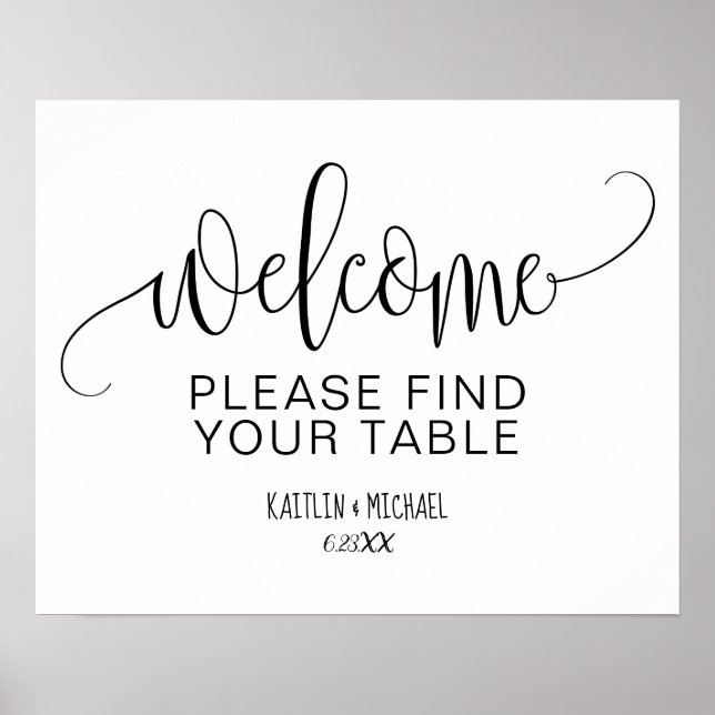 Poster Pancarte de mariage rustique 'Trouvez votre table' (Devant)