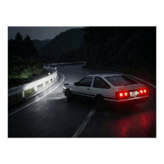 Poster Panda AE86 Night Rain Drift sur le col de montagne