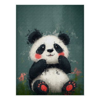 Poster Panda Blushing mignon - Peinture numérique