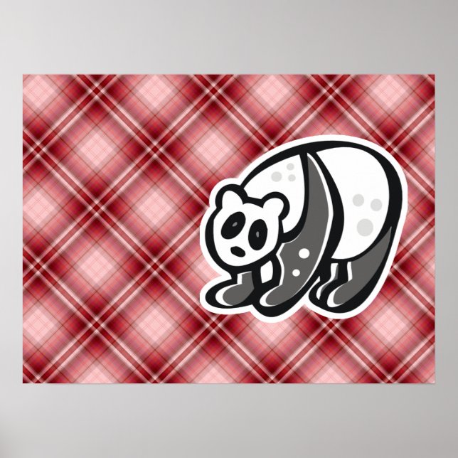 Poster Panda Cute ; Plaid Rouge (Devant)
