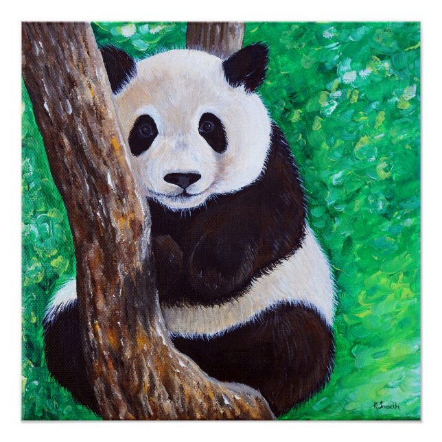 Poster Panda dans une peinture d'arbre (Devant)