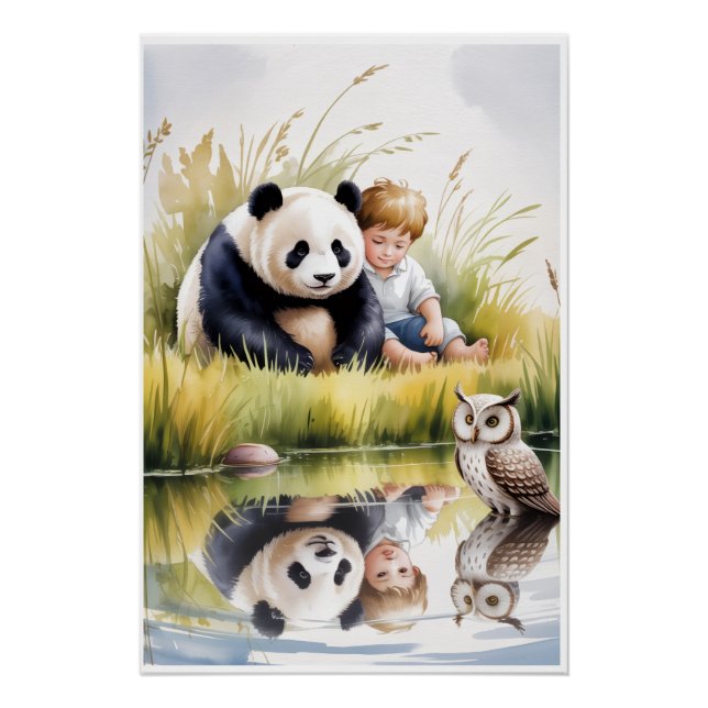 POSTER PANDA, GARÇON ET HIBOU (Devant)