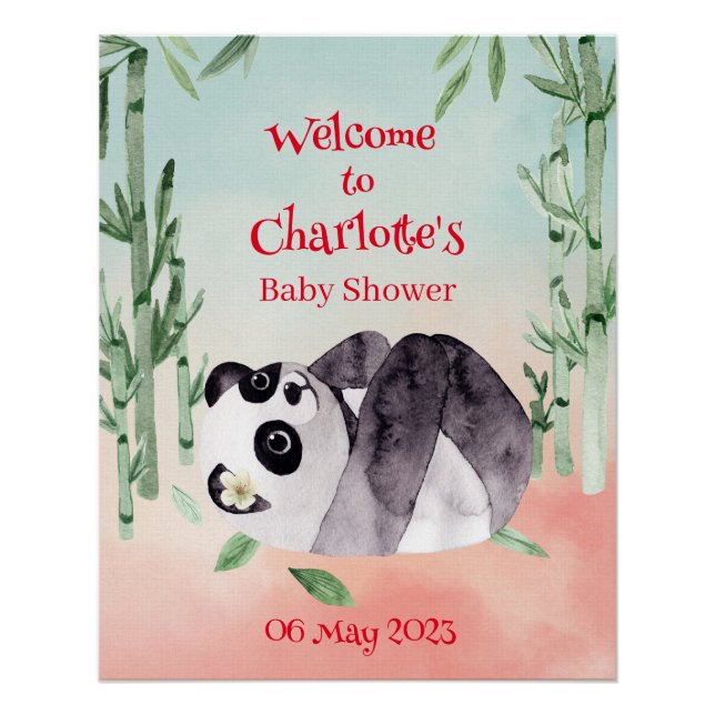Poster Panda Tumbling Cute Baby shower de genre Bienvenue (Devant)
