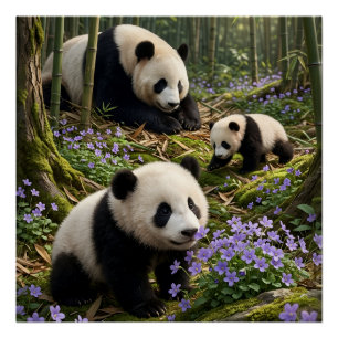 Poster Pandas Mignons Dans Une Scène De La Nature De La F