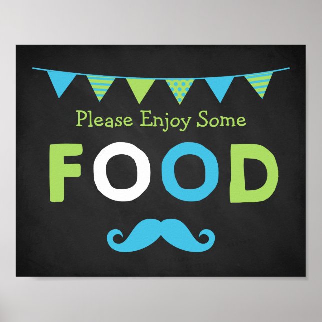 Poster Panneau alimentaire bleu et vert Moustache Chalkbo (Devant)
