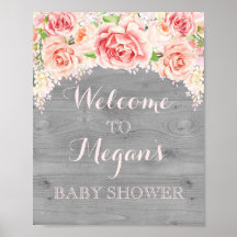 Panneau baby shower Aquarelle rose Fleurs bois