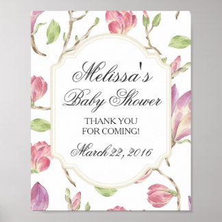 Poster Panneau Baby shower personnalisé, aquarelle floral