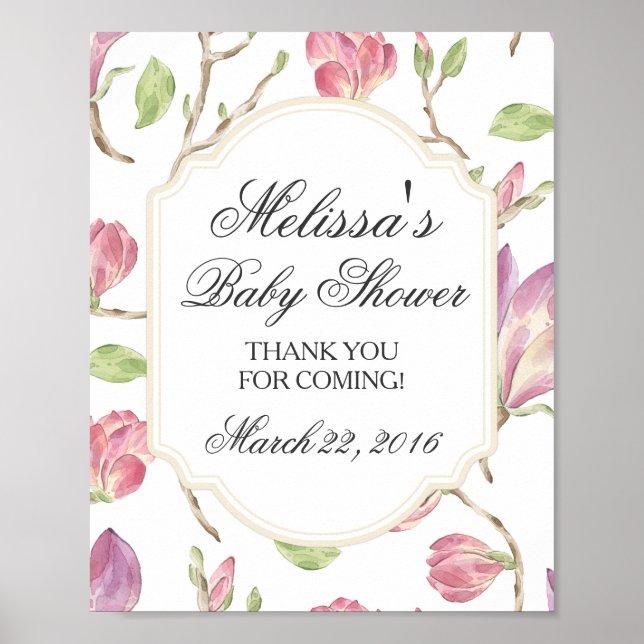 Poster Panneau Baby shower personnalisé, aquarelle floral (Devant)