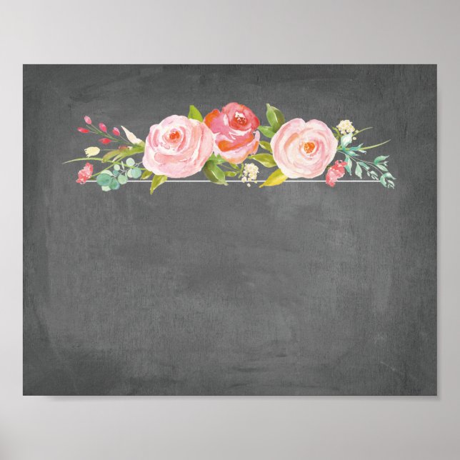 Poster Panneau blanc rose Jardin Floral Chalkboard (Devant)
