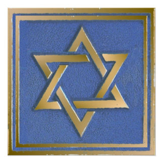 Poster Panneau d'art en or et bleu Étoile de David