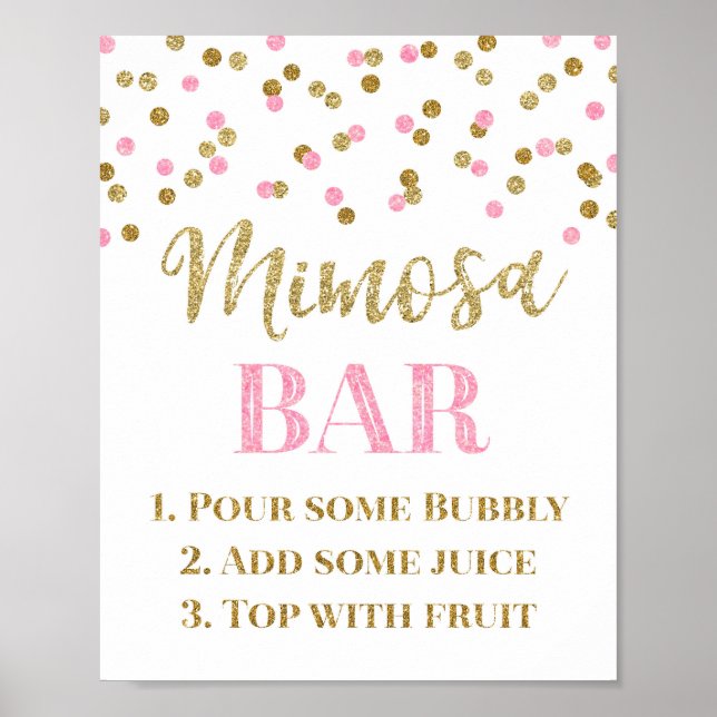 Poster Panneau de bar Mimosa Confettis Rose Or Mariage (Devant)