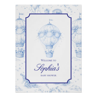 Poster Panneau de bienvenue Baby Shower Toile de Jouy ble