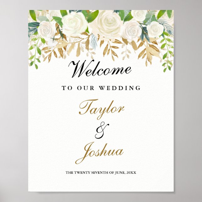 Poster Panneau de bienvenue de mariage feuille florale do (Devant)