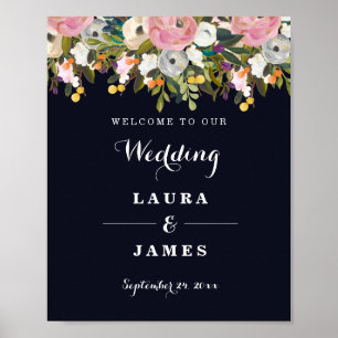 Poster Panneau de bienvenue de mariage Fleur botanique Na