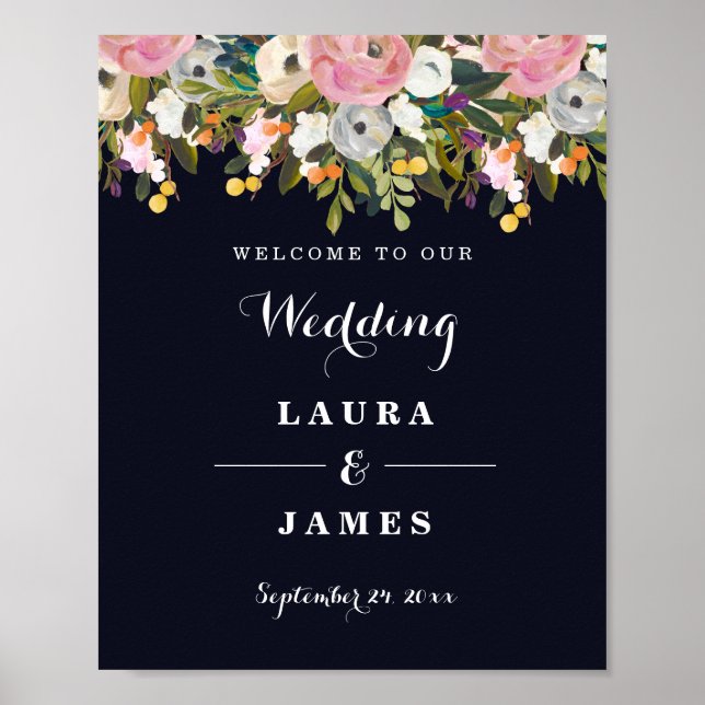 Poster Panneau de bienvenue de mariage Fleur botanique Na (Devant)