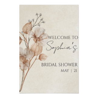 Poster Panneau de bienvenue de mariage floral marron