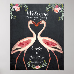 Poster panneau de bienvenue mariage flamant rose original
