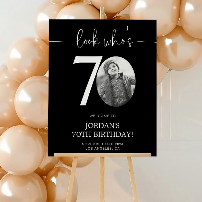 Poster Panneau de bienvenue pour 70e anniversaire noir |  (Créateur téléchargé)
