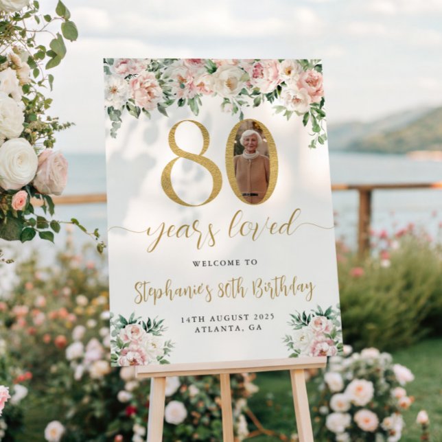 Poster Panneau de bienvenue pour 80e anniversaire Fleurs  (Créateur téléchargé)