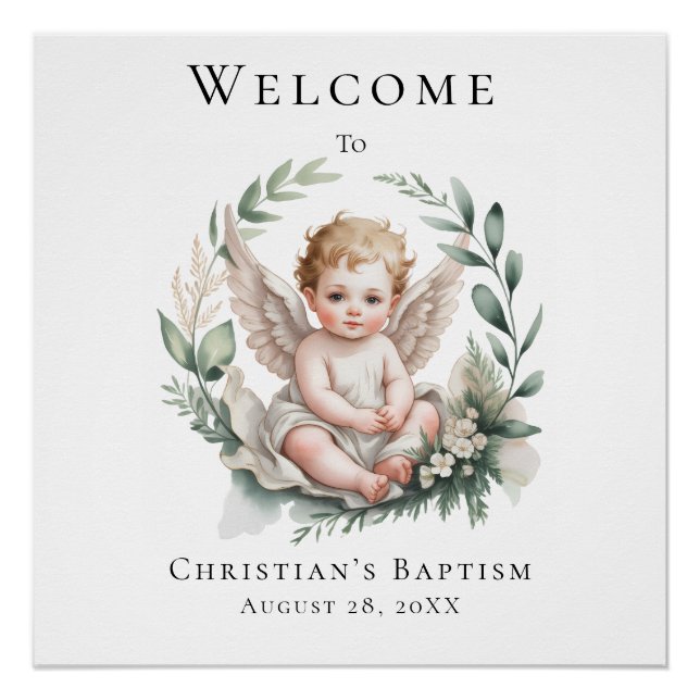 Poster Panneau de bienvenue pour baptême avec ailes d'ang (Devant)