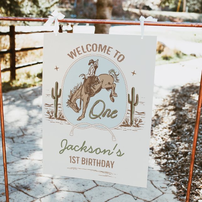 Poster Panneau de bienvenue pour le 1er anniversaire de L (Buckaroo 1st Birthday Party Welcome Sign, Vintage Cowboy Birthday Welcome Poster, Western Wild West)