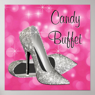 Poster Panneau de Buffet de Bonbons Chaussure à Talon Hau