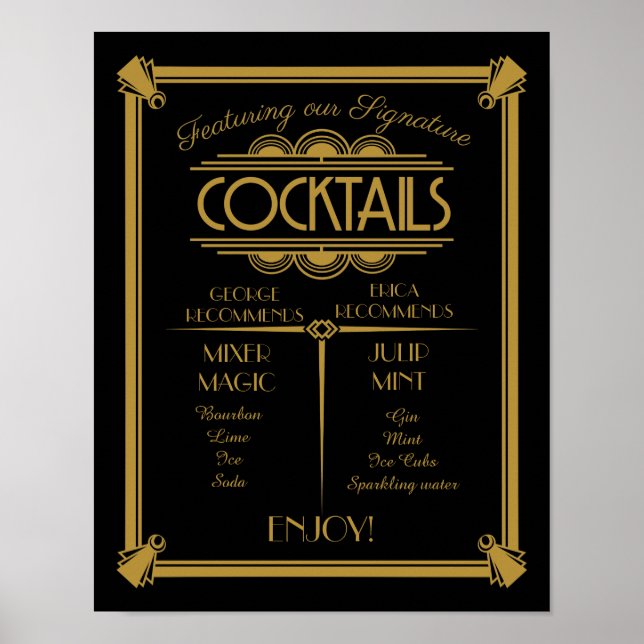 Poster Panneau de cocktail Art déco, signature, panneau d (Devant)
