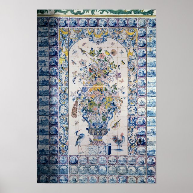 Poster Panneau de dalle de Delft de la salle de bain (Devant)