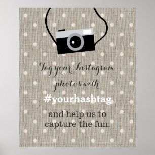 Poster Panneau de Hashtag de Mariage en Toile de Jute ave