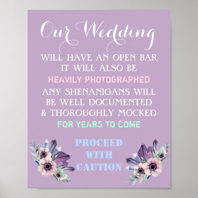 Poster Panneau de mariage à bar ouvert floral drôle de n' (Devant)