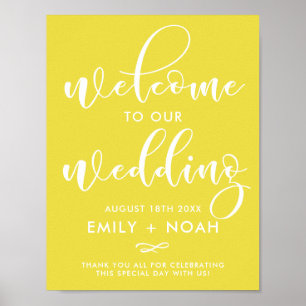 Poster Panneau de Mariage de bienvenue Jaune clair et élé
