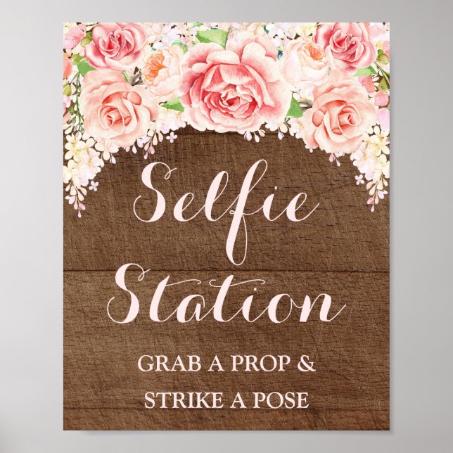 Poster Panneau de mariage de la station Selfie rose aquar (Devant)