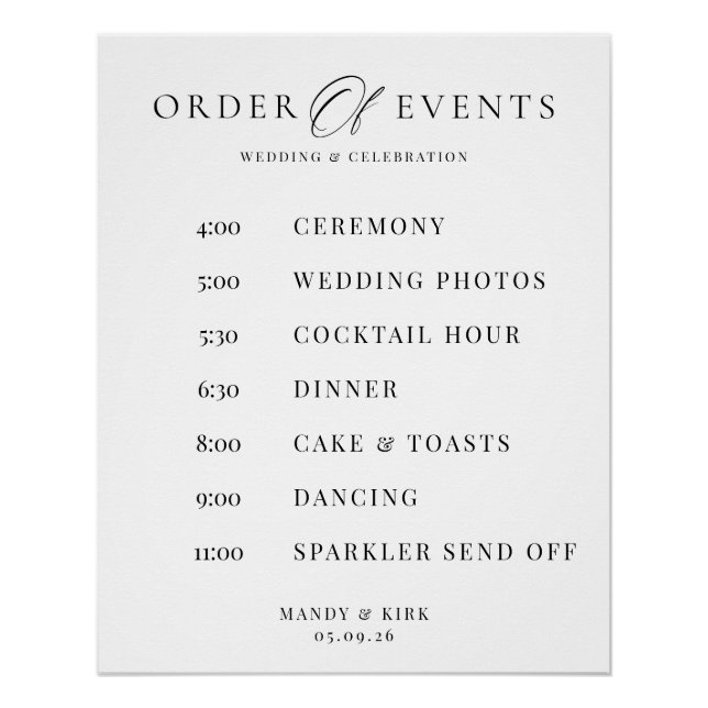 Poster Panneau de mariage ordre des événements Calendrier (Devant)