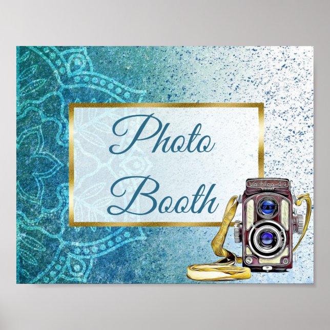 Poster Panneau de Mariage Photobooth Mandala Bleu (Devant)