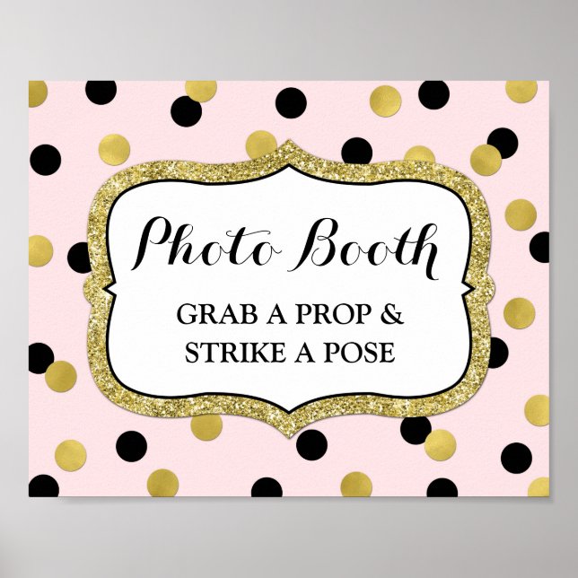 Poster Panneau de Photobooth de Mariage Rose Noir Or Conf (Devant)