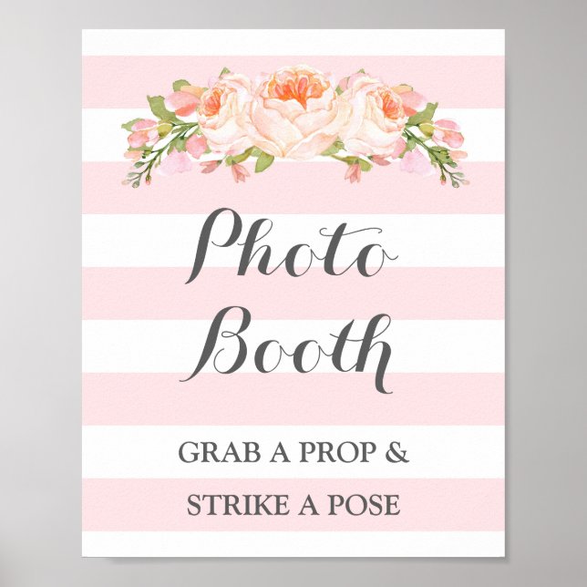Poster Panneau de Photomaton de Mariage Fleurs Roses Rayu (Devant)