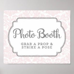 Poster Panneau de Photomaton de Mariage Rose Pâle Damassé