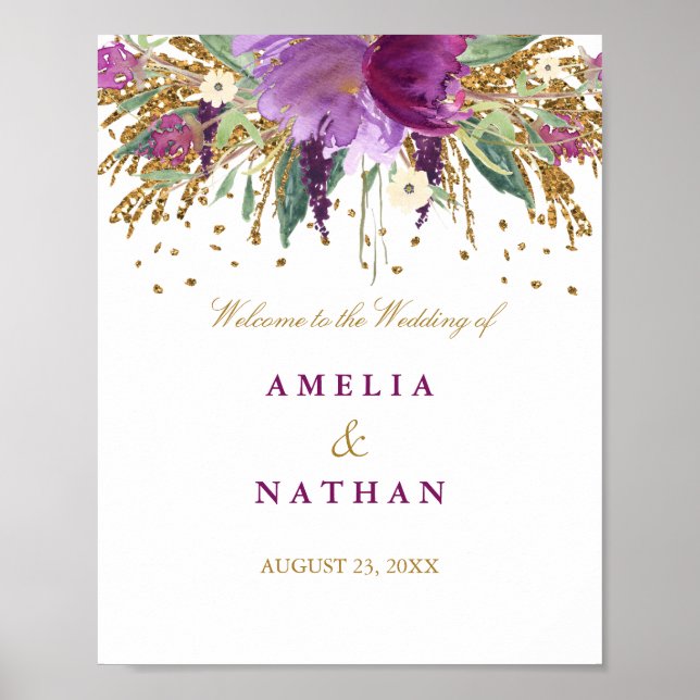 Poster Panneau de réception de mariage floral pailleté am (Devant)