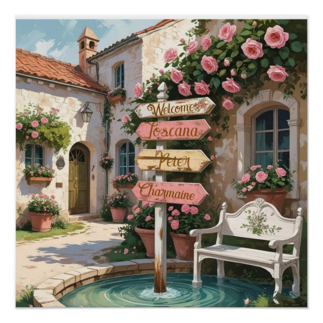 Poster Panneau de signalisation rustique Toscane Art mur  (Devant)