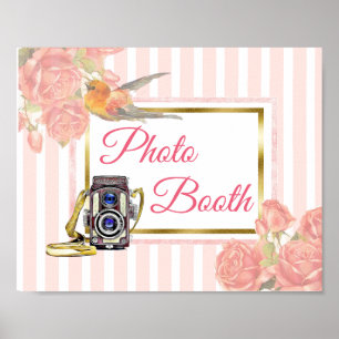 Poster Panneau de stand de photomaton floral rose pour ma