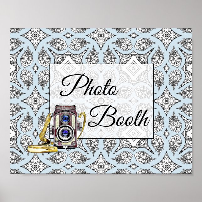 Poster Panneau de stand photo de mariage noir et bleu (Devant)
