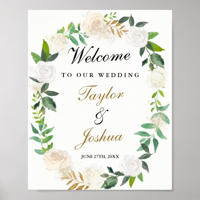 Poster Panneau Mariage de bienvenue Aquarelle or Blush (Devant)