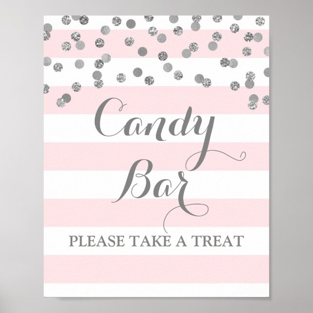 Poster Panneau Mariage de la barre de bonbons Stripes ros (Devant)