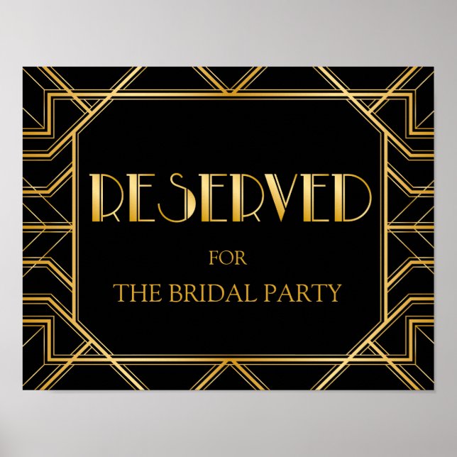 Poster Panneau Mariage de table réservée | Gatsby Art Déc (Devant)