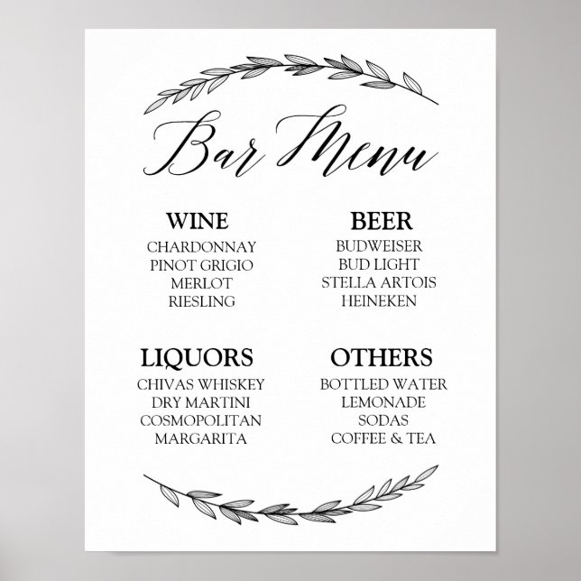 Poster Panneau mariage - Menu Bar Laurel Mariage Signer (Devant)