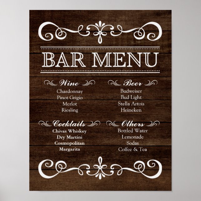 Poster Panneau mariage - Menu Barre Panneau Rustique Mari (Devant)
