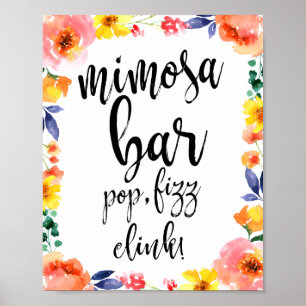 Poster Panneau Mariage Mimosa Bar Floral Aquarelle 8x10