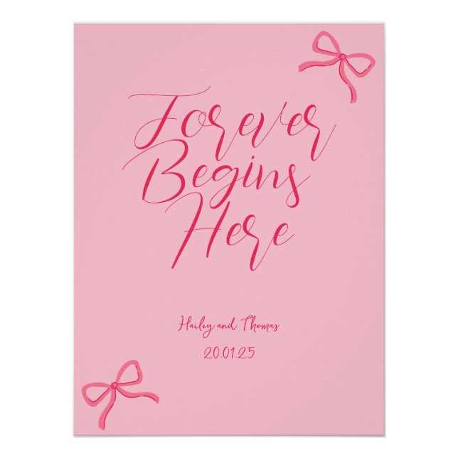 Poster Panneau Mariage rose chaud et bébé rose Bow (Devant)