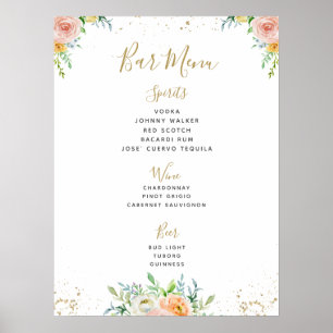 Poster Panneau MENU BARRE   bar mariage botanique verdoya