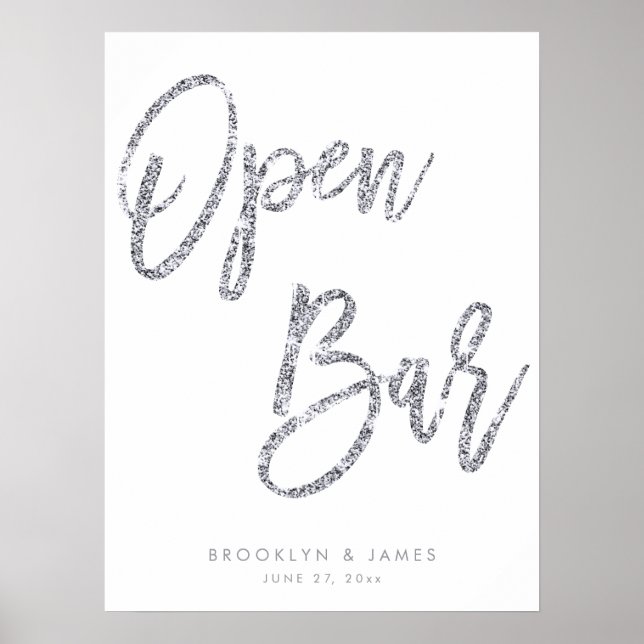 Poster Panneau Open Bar Argent Et Blanc 18x24 (Devant)
